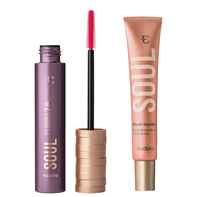 Kit Eudora Soul Máscara para Cílios Turbo 7.0 + Blush Líquido Pêssego (2 Produtos)