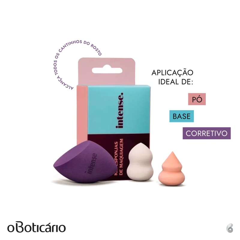 Kit o Boticário Intense Esponja de Maquiagem (3 Produtos)