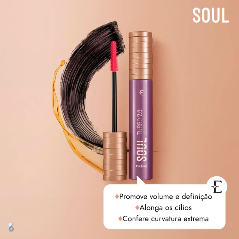 Kit Eudora Soul Máscara para Cílios Turbo 7.0 + Blush Líquido Pêssego (2 Produtos)